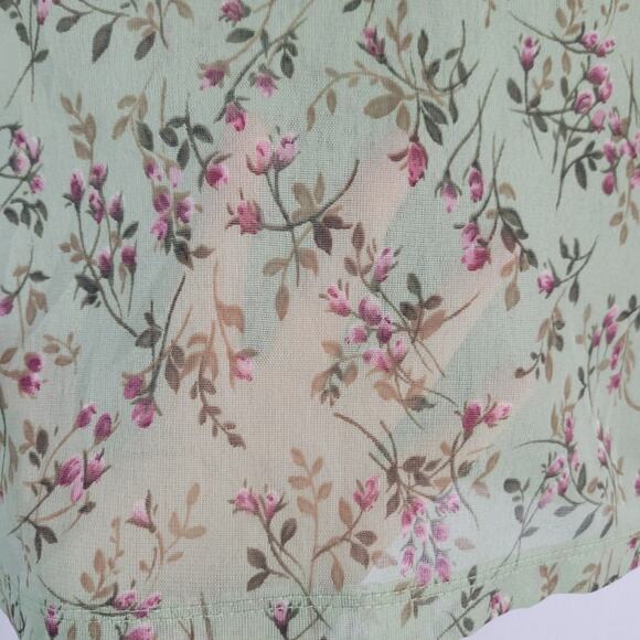 My Michelle Sheer Floral One Button Top sz M green multi forest fairy 90s style - Picture 7 of 7